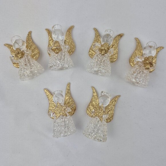 Giftco Clear Glass Angel Ornaments with Golden Glittery Wings Lot of 6 - Picture 4 of 16